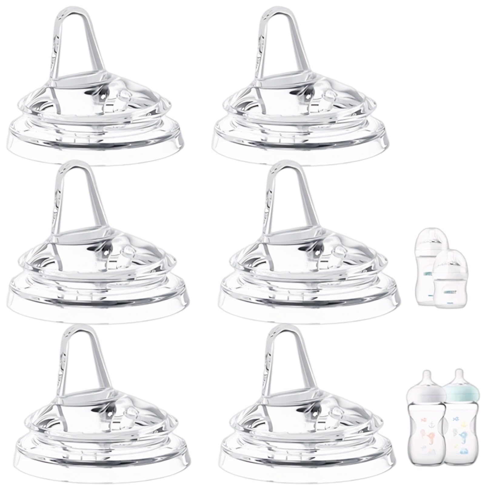JXMYJR 6Pack sippy spout nipples shown with Philips Avent compatibility for easy bottle-to-cup transition