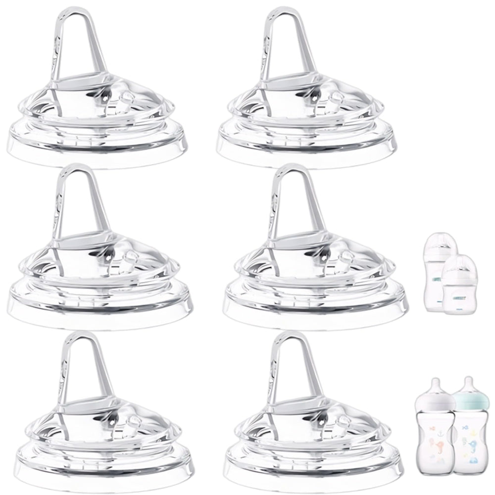 JXMYJR 6Pack sippy spout nipples shown with Philips Avent compatibility for easy bottle-to-cup transition