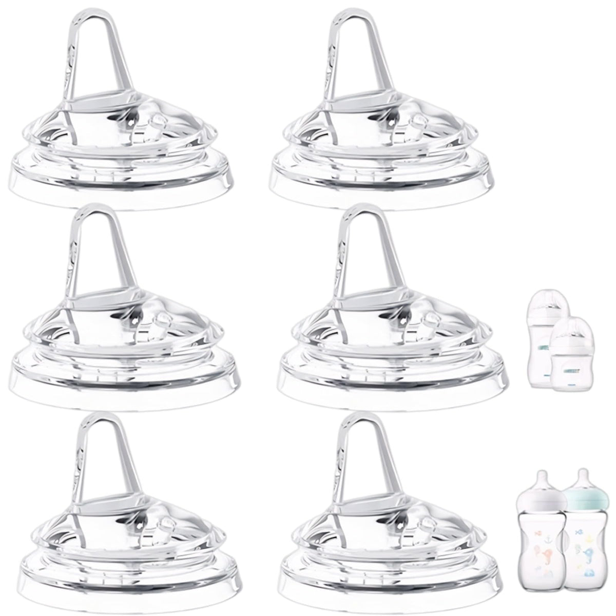 JXMYJR 6Pack sippy spout nipples shown with Philips Avent compatibility for easy bottle-to-cup transition