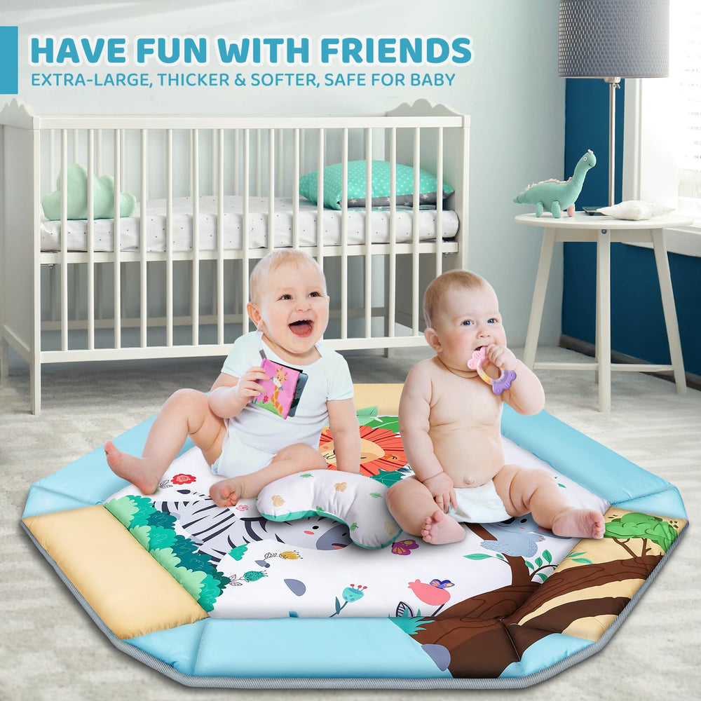 Jyusmile baby gym mat close-up shows soft fabric and cushioning