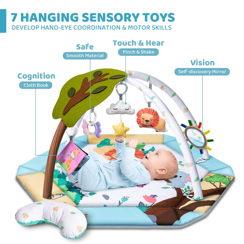 Jyusmile play mat with six toys encourages grasping and early motor skills