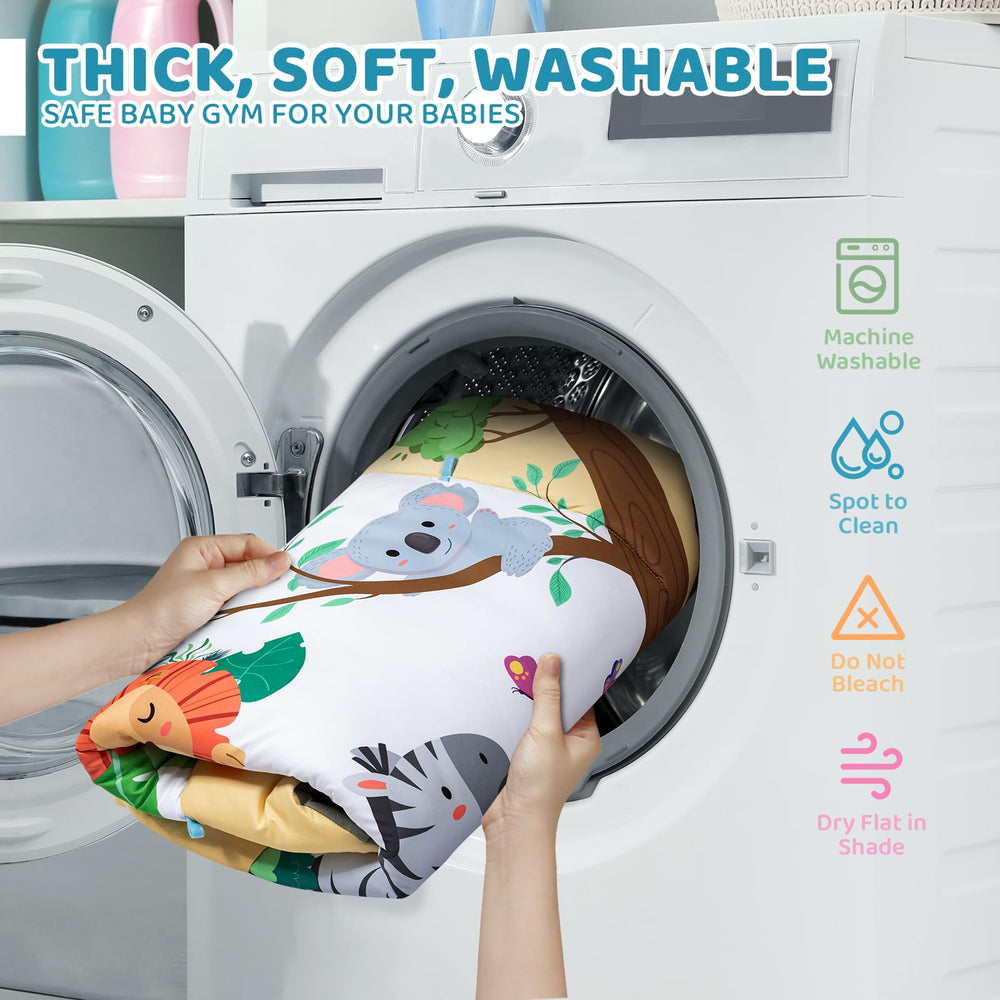 Jyusmile washable fabric image emphasizes easy cleaning between play sessions