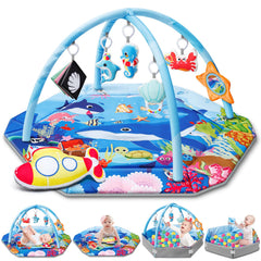 Jyusmile ocean-theme baby gym play mat with bright colors for visual and cognitive exploration