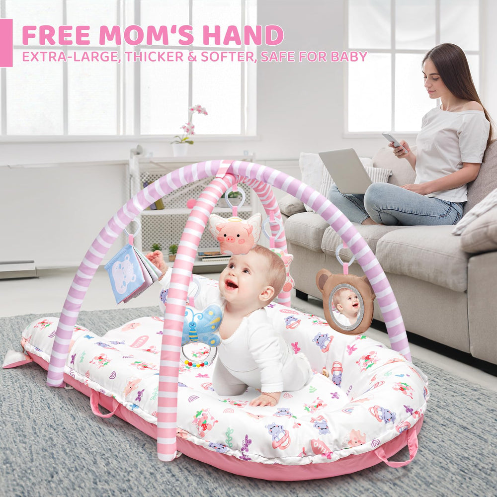 Jyusmile cognitive cloth book on pink mat engages early learning during play.