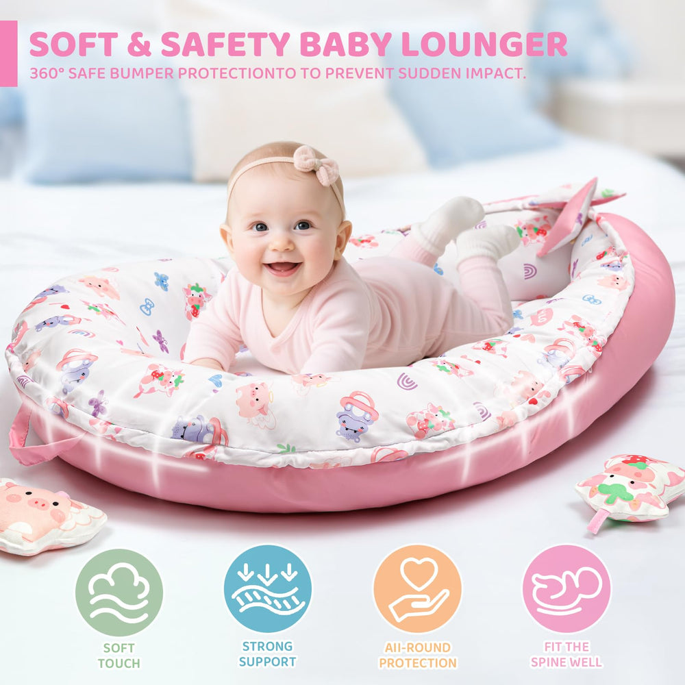 Soft bumper on Jyusmile pink mat cushions movement and protects baby.