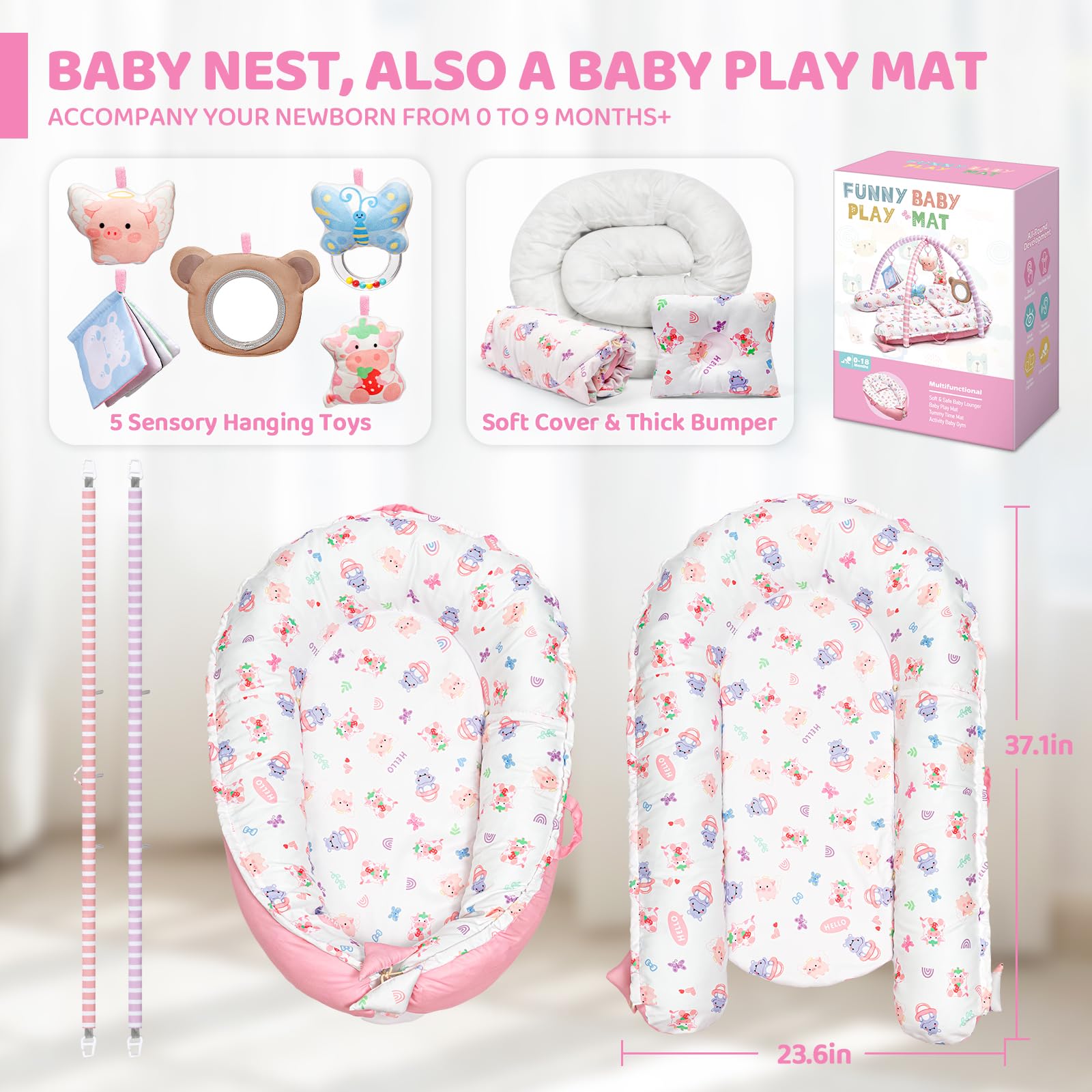 Compact foldable Jyusmile pink mat for travel and storage.