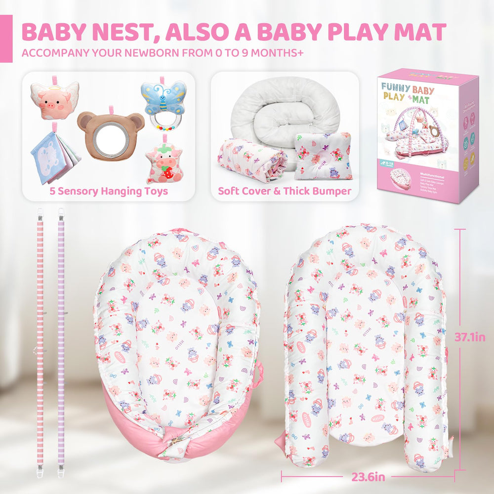 Compact foldable Jyusmile pink mat for travel and storage.