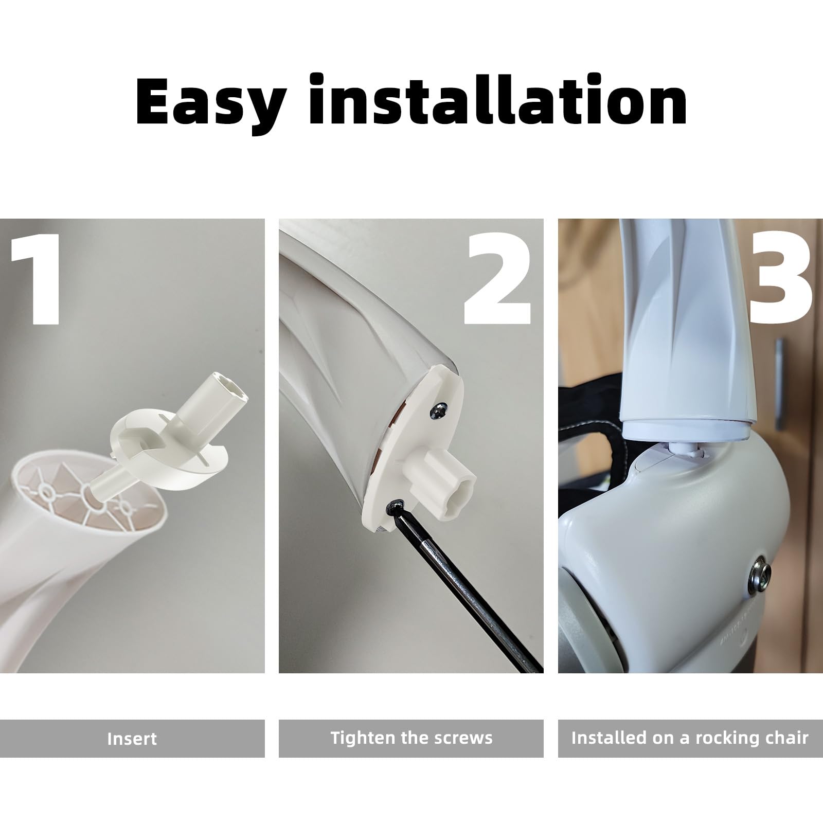 Installation visuals show easy screw mounting with a clean white finish