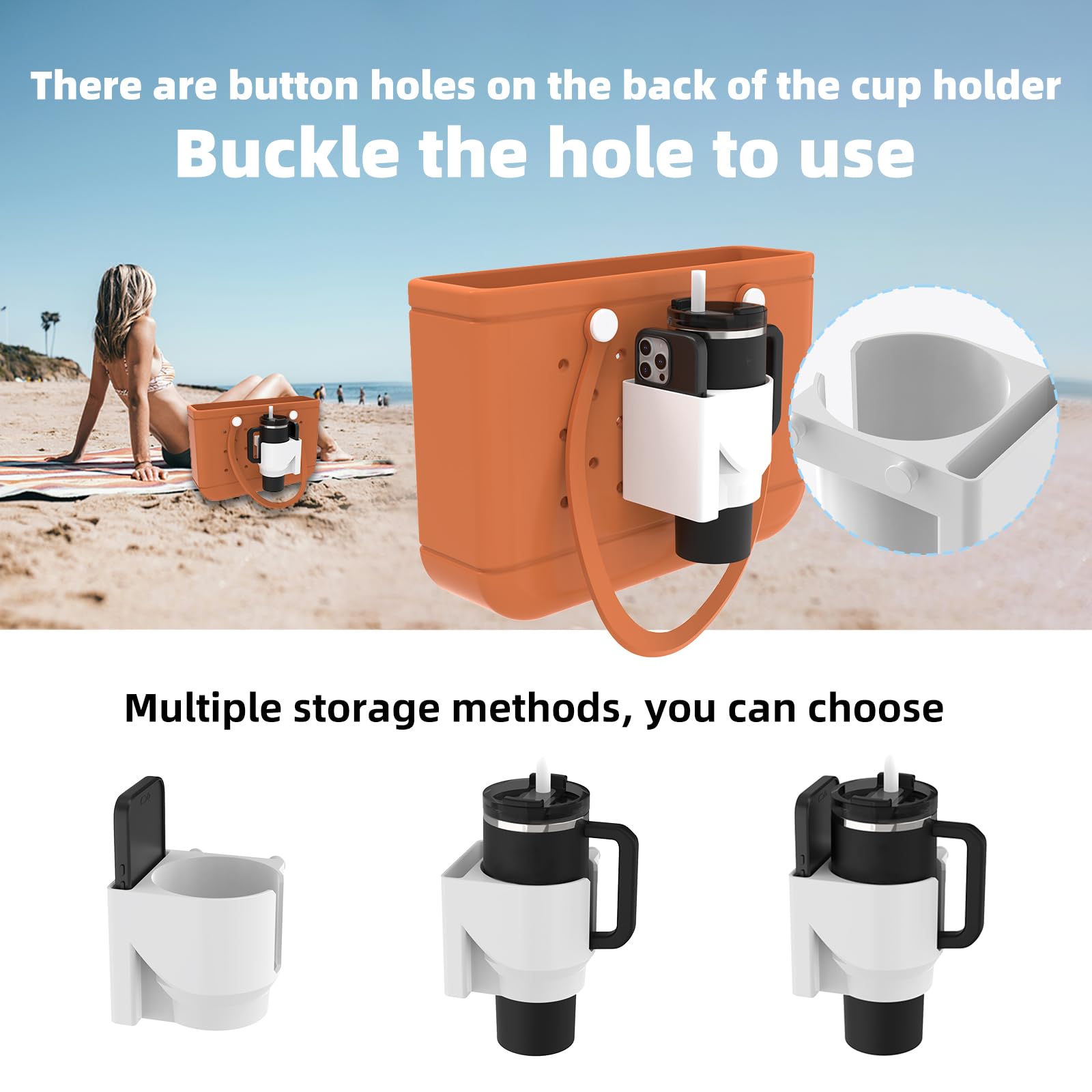 K TOMOTO compatible cup holder for bogg bag blends with totes for tidy storage.