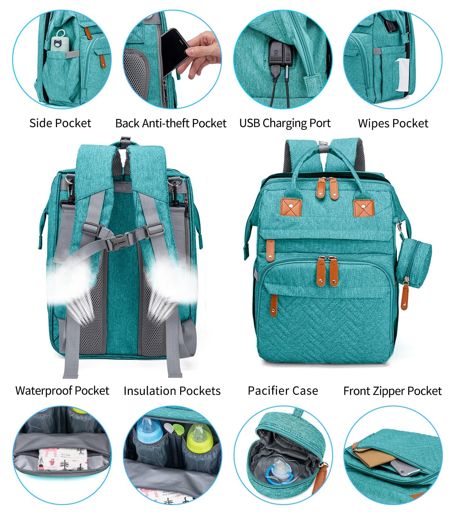 KABAQOO diaper bag backpack with stroller buckles for hands-free shopping.
