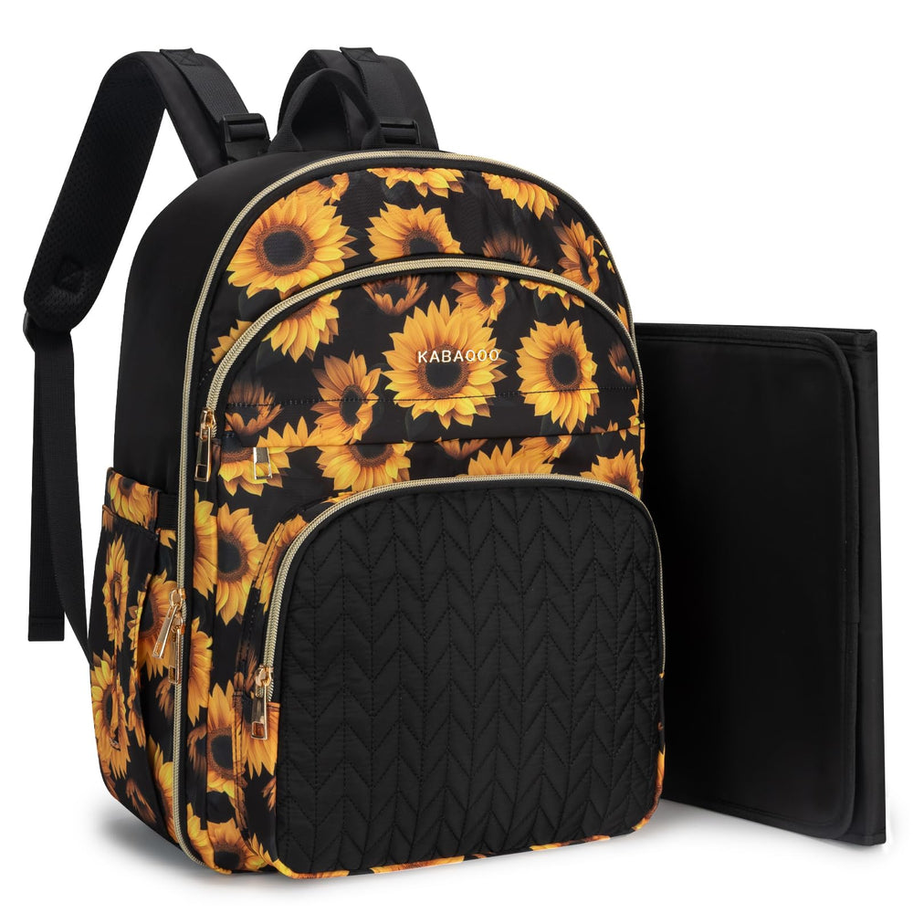 KABAQOO diaper backpack full-open view shows organized storage for quick access.