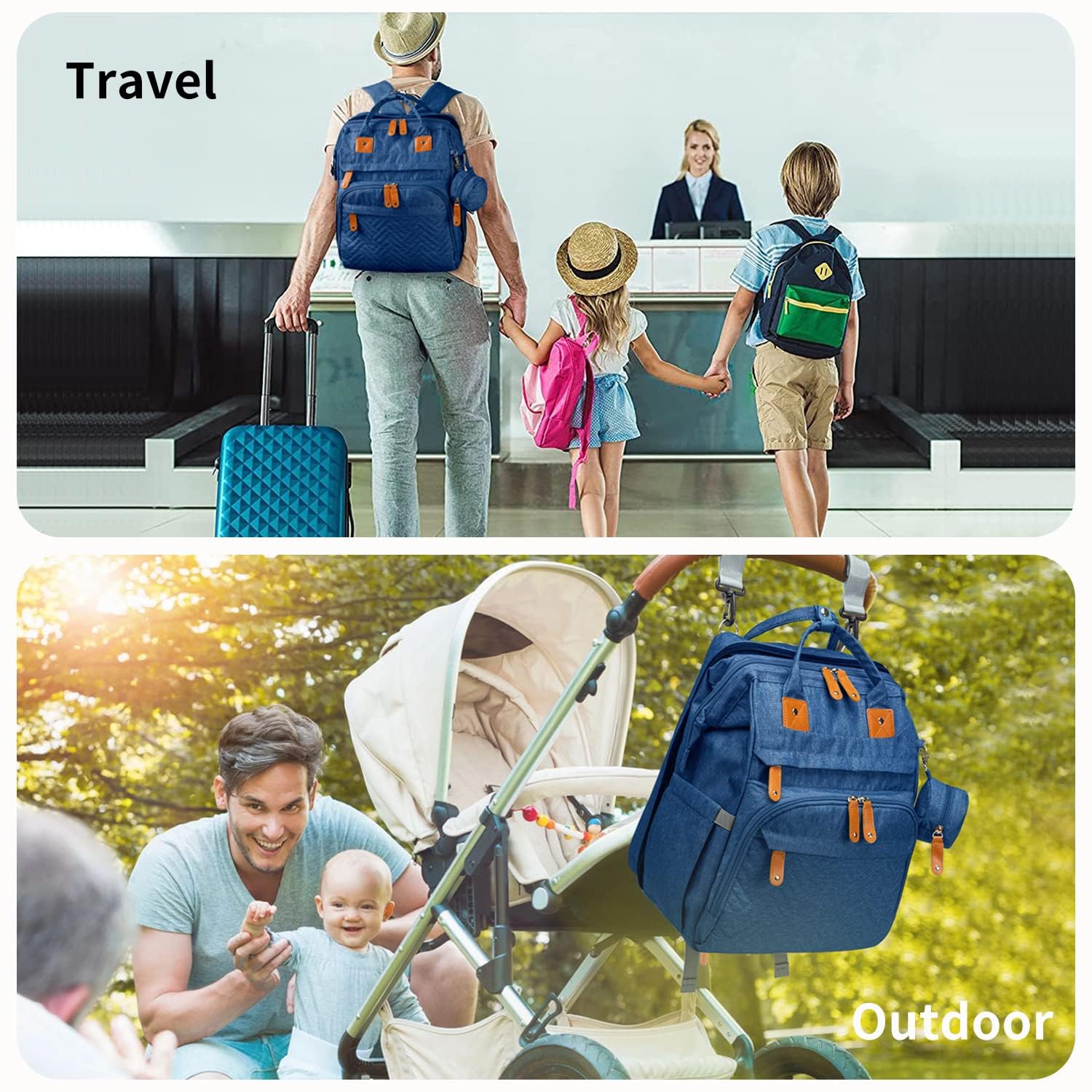 Ergonomic 2.2-inch straps on KABAQOO blue bag reduce shoulder fatigue.