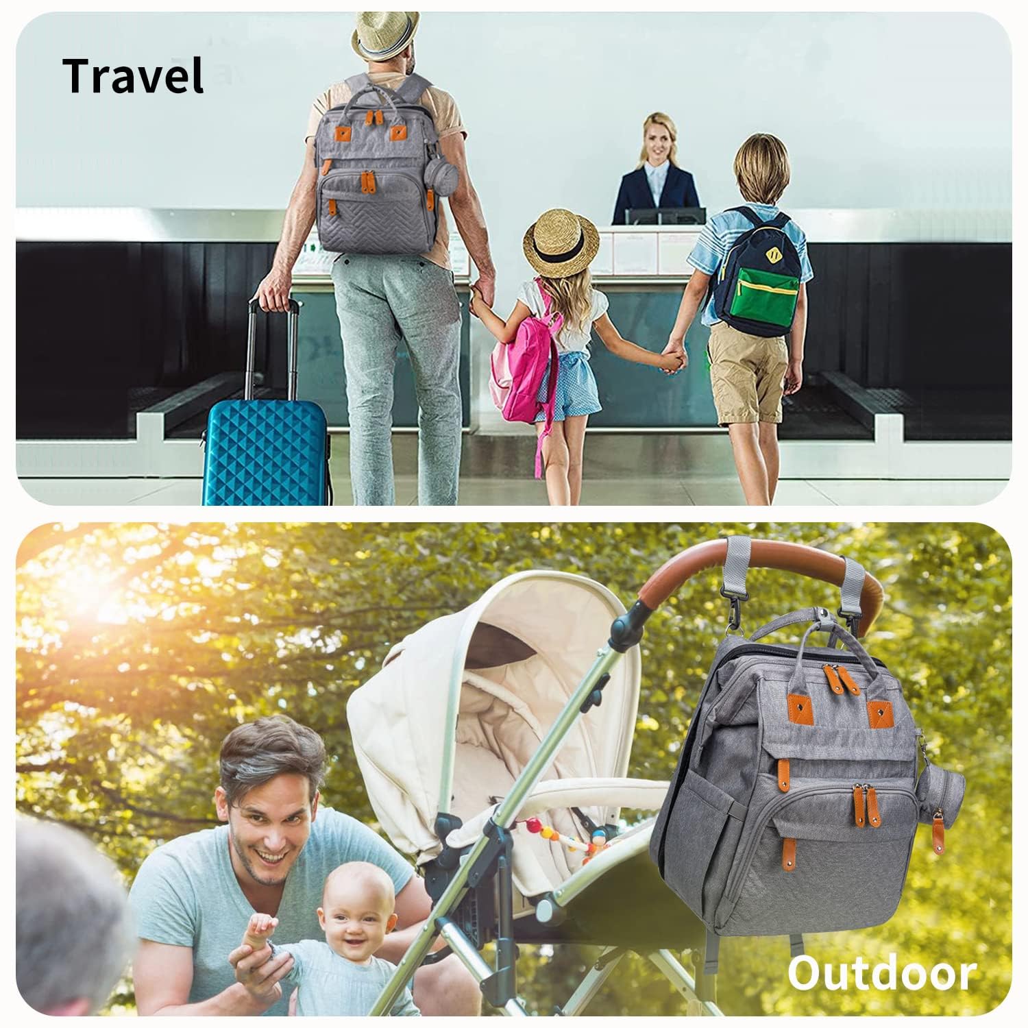 KABAQOO stylish unisex diaper bag ideal for both moms and dads.