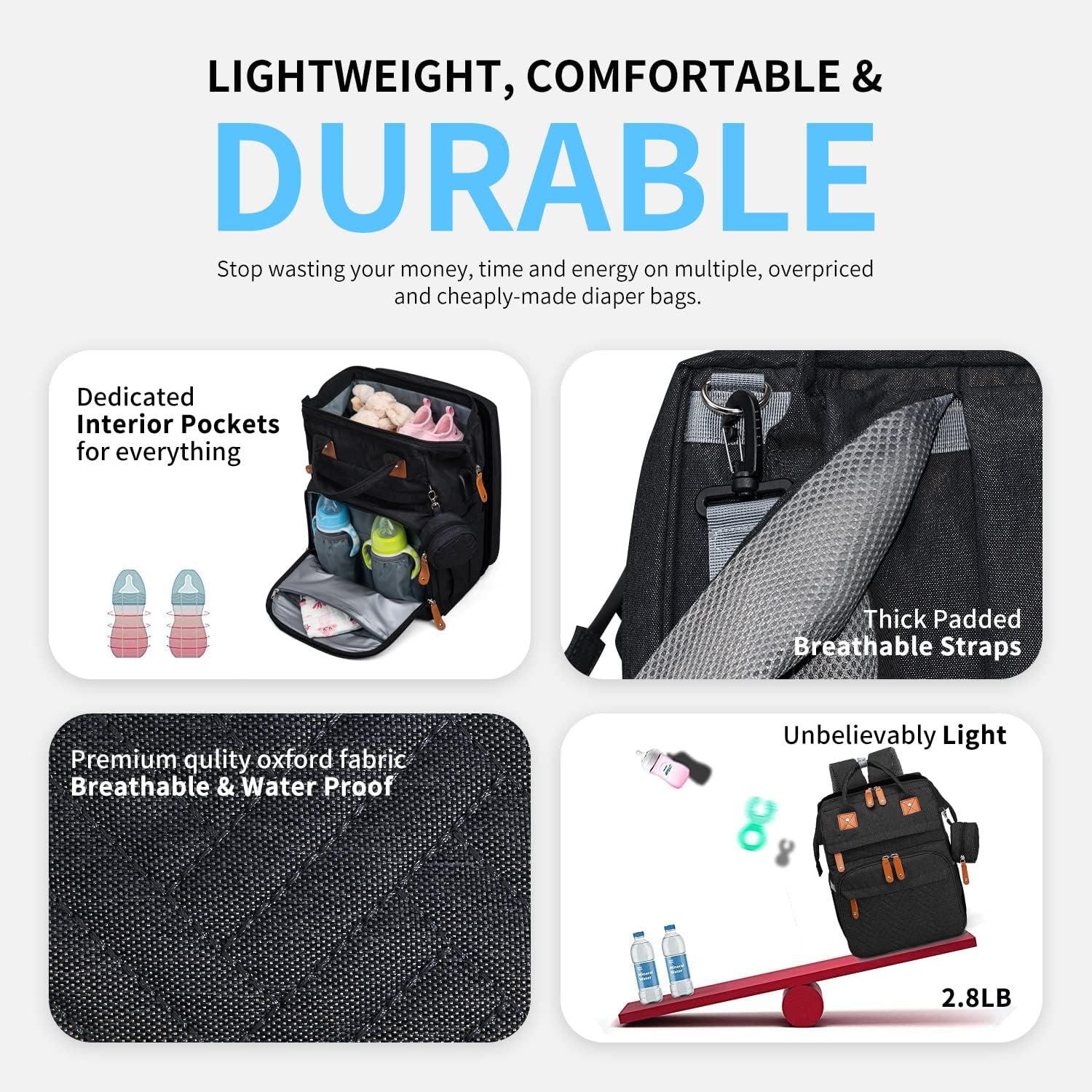 KABAQOO ergonomic shoulder straps ensure comfortable all-day wear