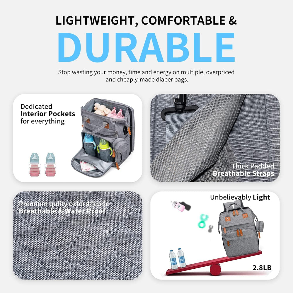 KABAQOO bag attached to a stroller with included straps for hands-free use.
