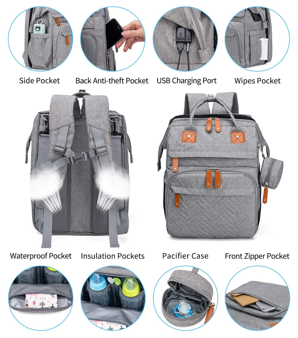 KABAQOO backpack includes USB port for charging devices during travel.
