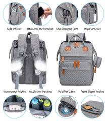 KABAQOO backpack includes USB port for charging devices during travel.