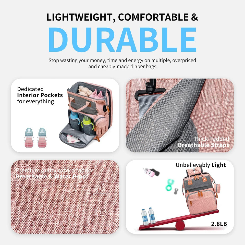 KABAQOO diaper bag uses waterproof oxford material for durability.