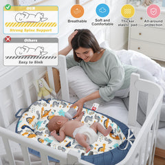 Kabirili baby lounger features breathable organic cotton shell for gentle lounging.