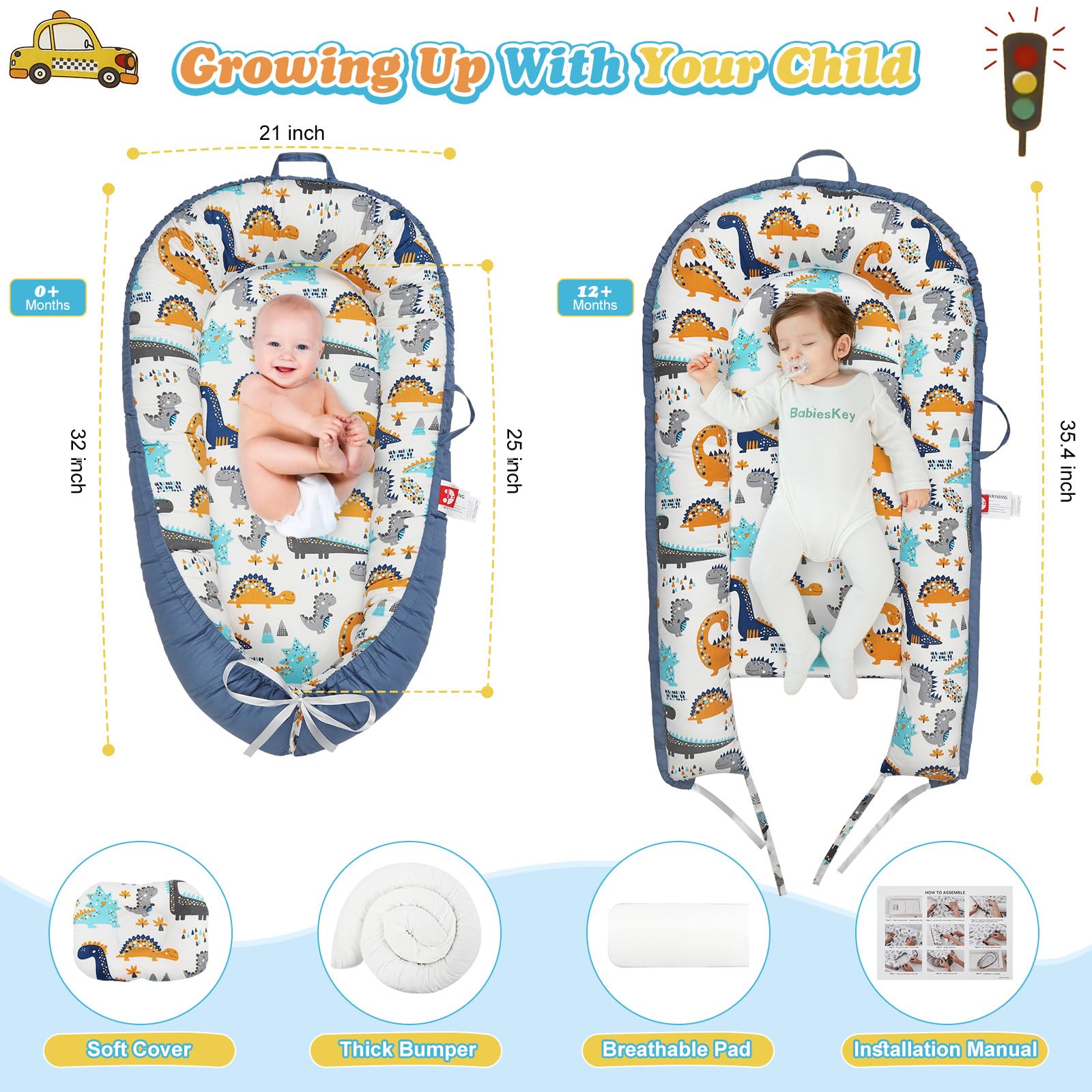Kabirili baby lounger includes a hidden bottom zipper for easy washing.