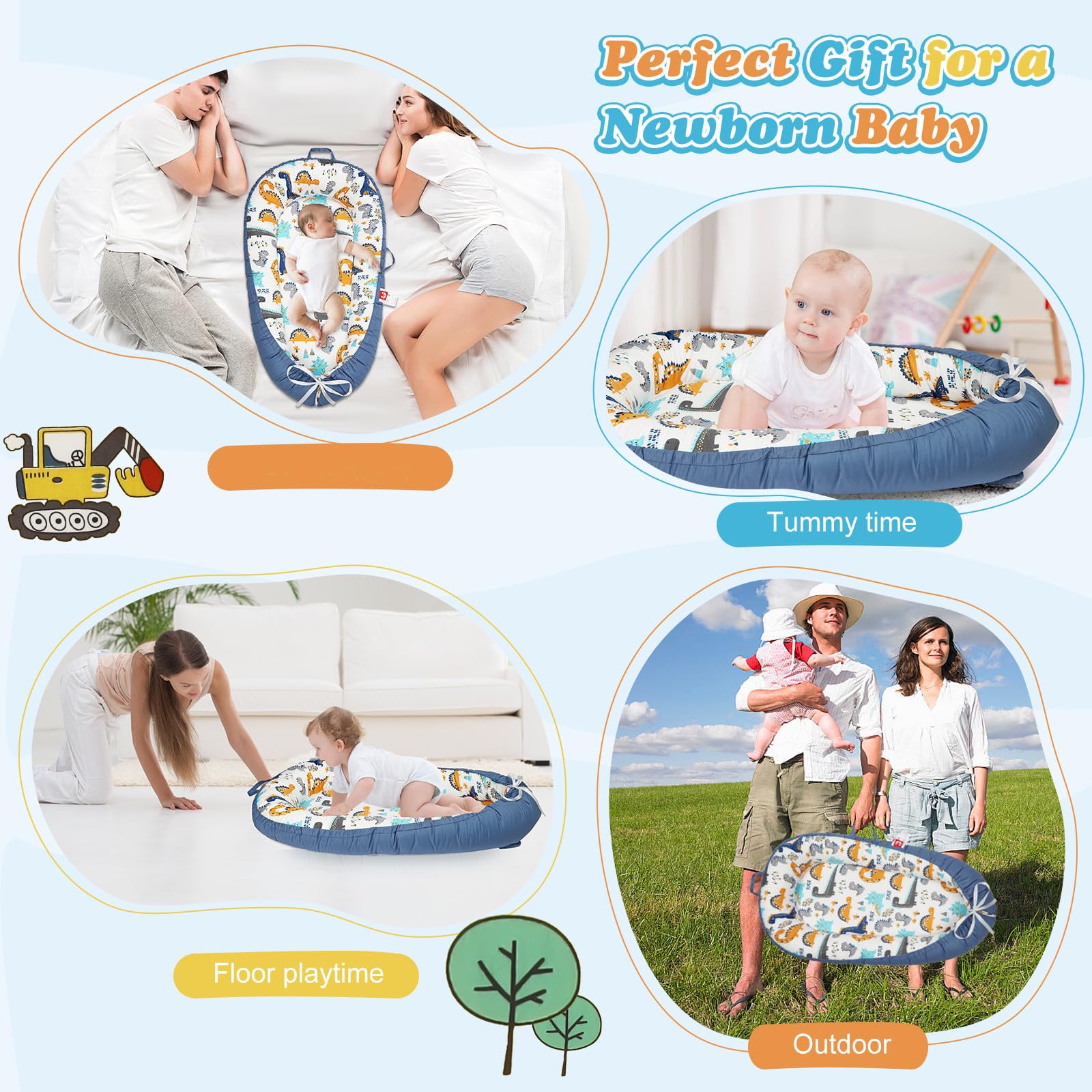 Kabirili baby lounger built with durable seams and machine-washable materials.