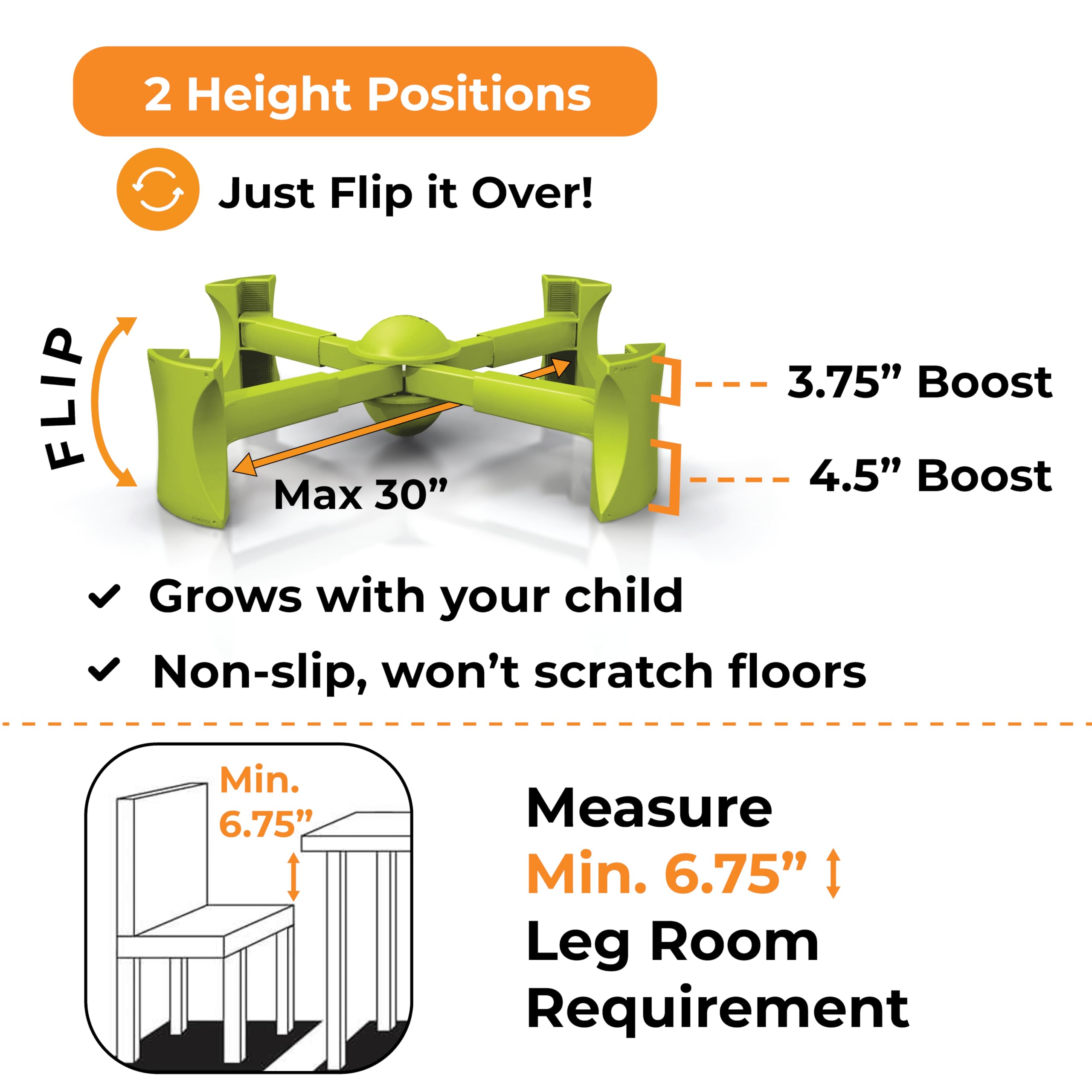 KABOOST booster seat rubberized feet protect floors