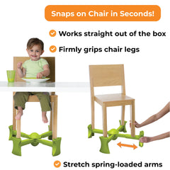 KABOOST booster seat under a chair showing easy portability
