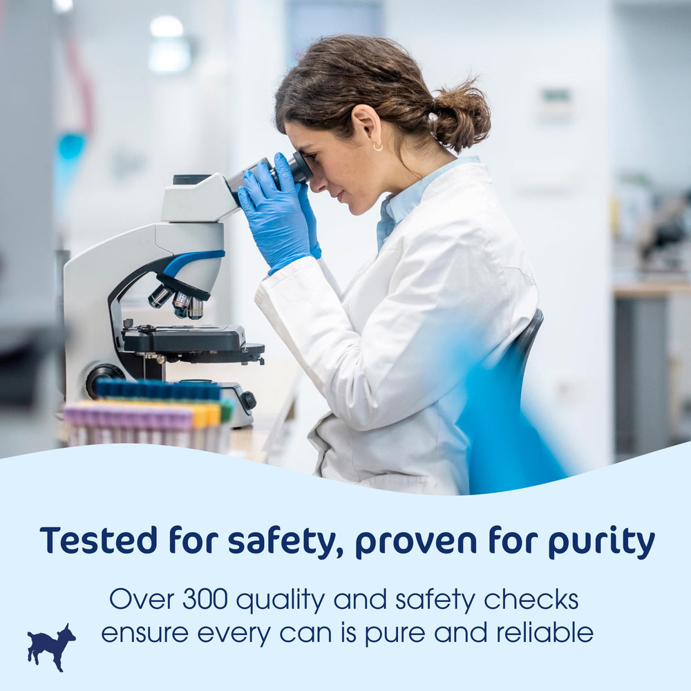 Kabrita goat milk formula packaging with non-GMO label underscores safety and transparency.