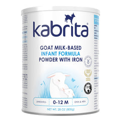 Kabrita goat milk formula powder tin front highlights trusted nutrition and gentle digestion.