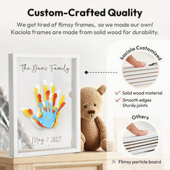 Kaciola Handprint Frame shown on mantel as home decor memories