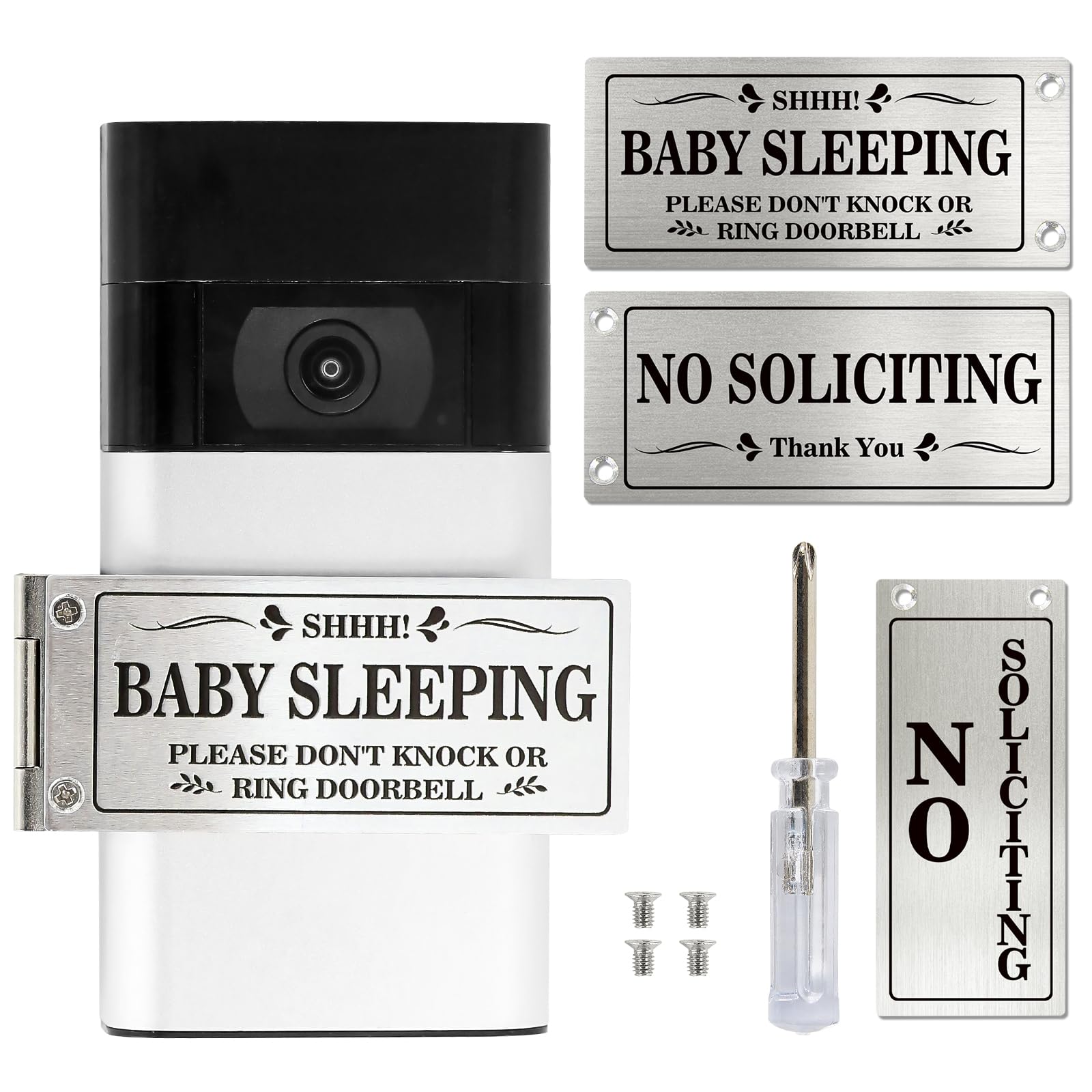 Kadezia doorbell cover silver closeup highlights durable metal construction for outdoor use
