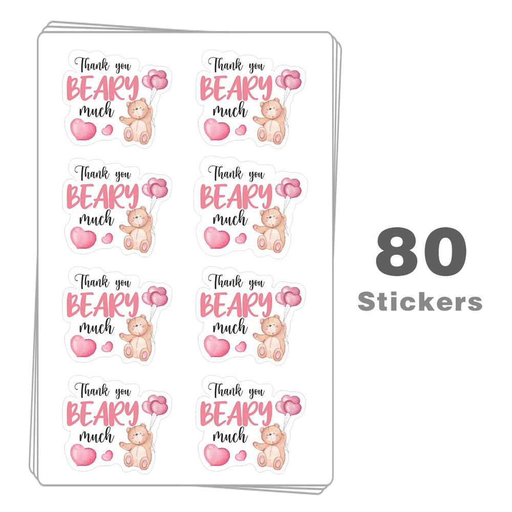 Kaecery baby shower labels pink bear for seals and tags.
