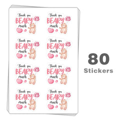 Kaecery baby shower labels pink bear for seals and tags.