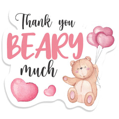 Kaecery pink bear thank-you sticker sheet for party decor and favors.