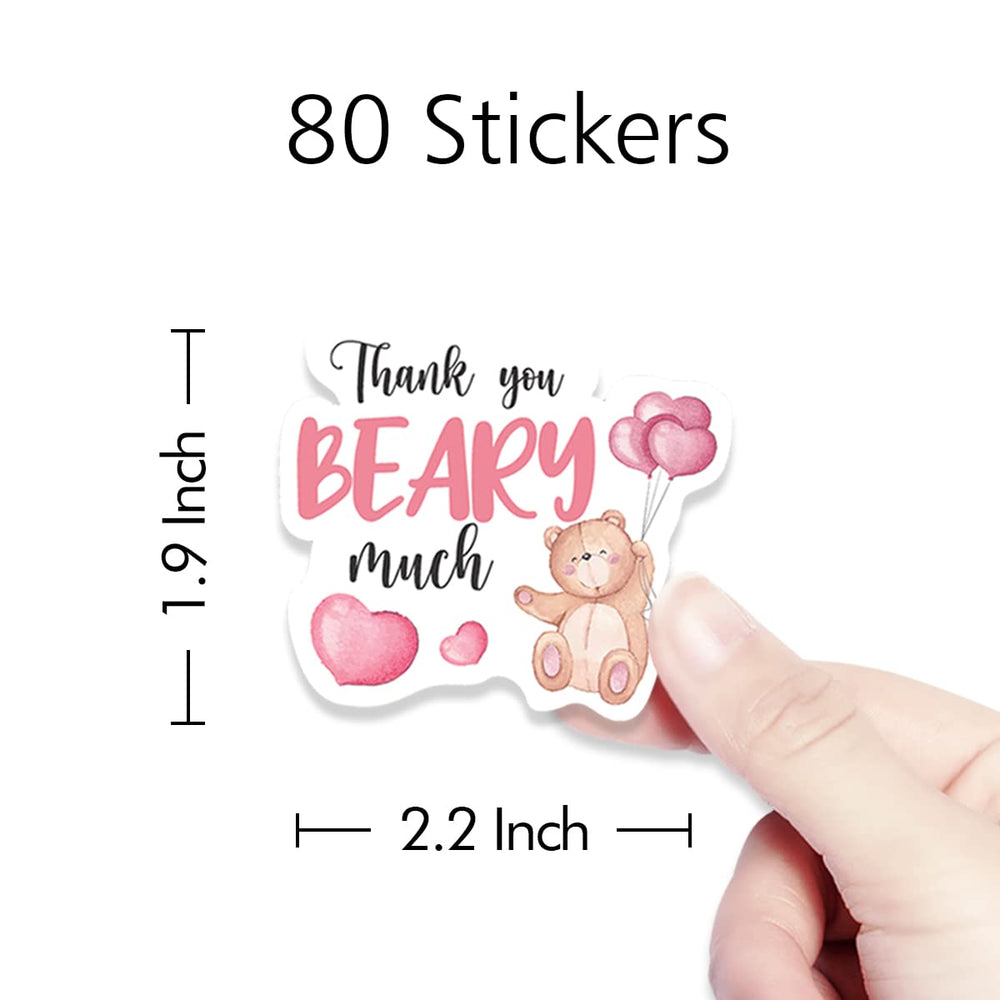 Kaecery pink bear party stickers pack to embellish goodie bags.