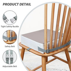 KAGIWEI booster seat with adjustable straps demonstrates secure chair fit.