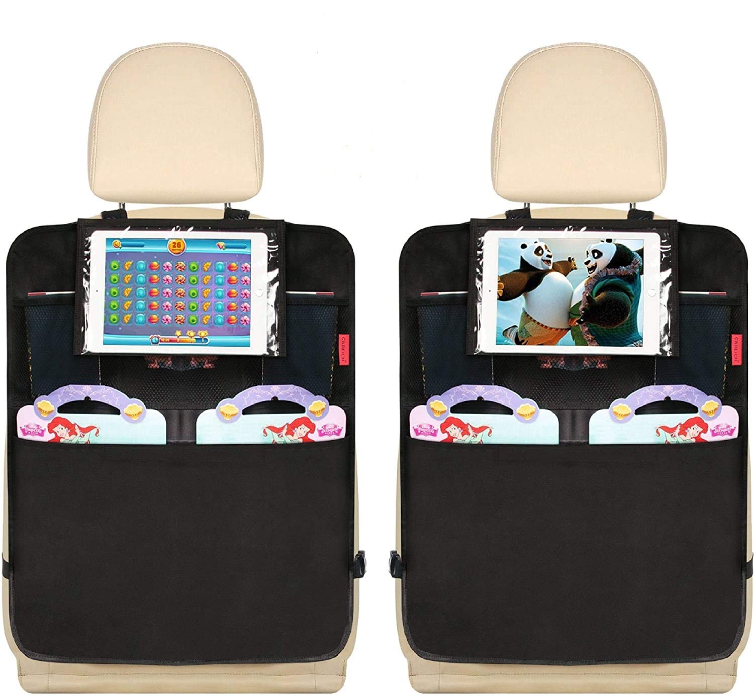 Kaiphy car backseat organizer with large pockets keeps toys and snacks within reach.
