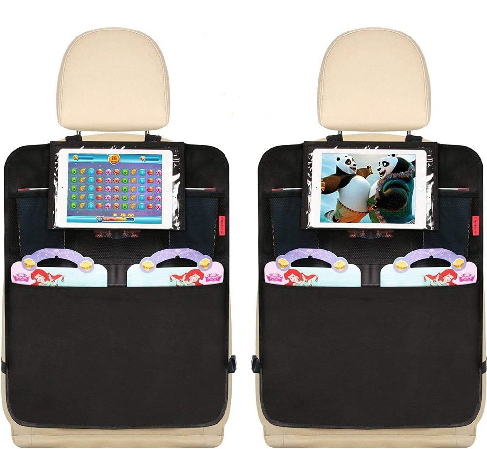 Kaiphy car backseat organizer with large pockets keeps toys and snacks within reach.