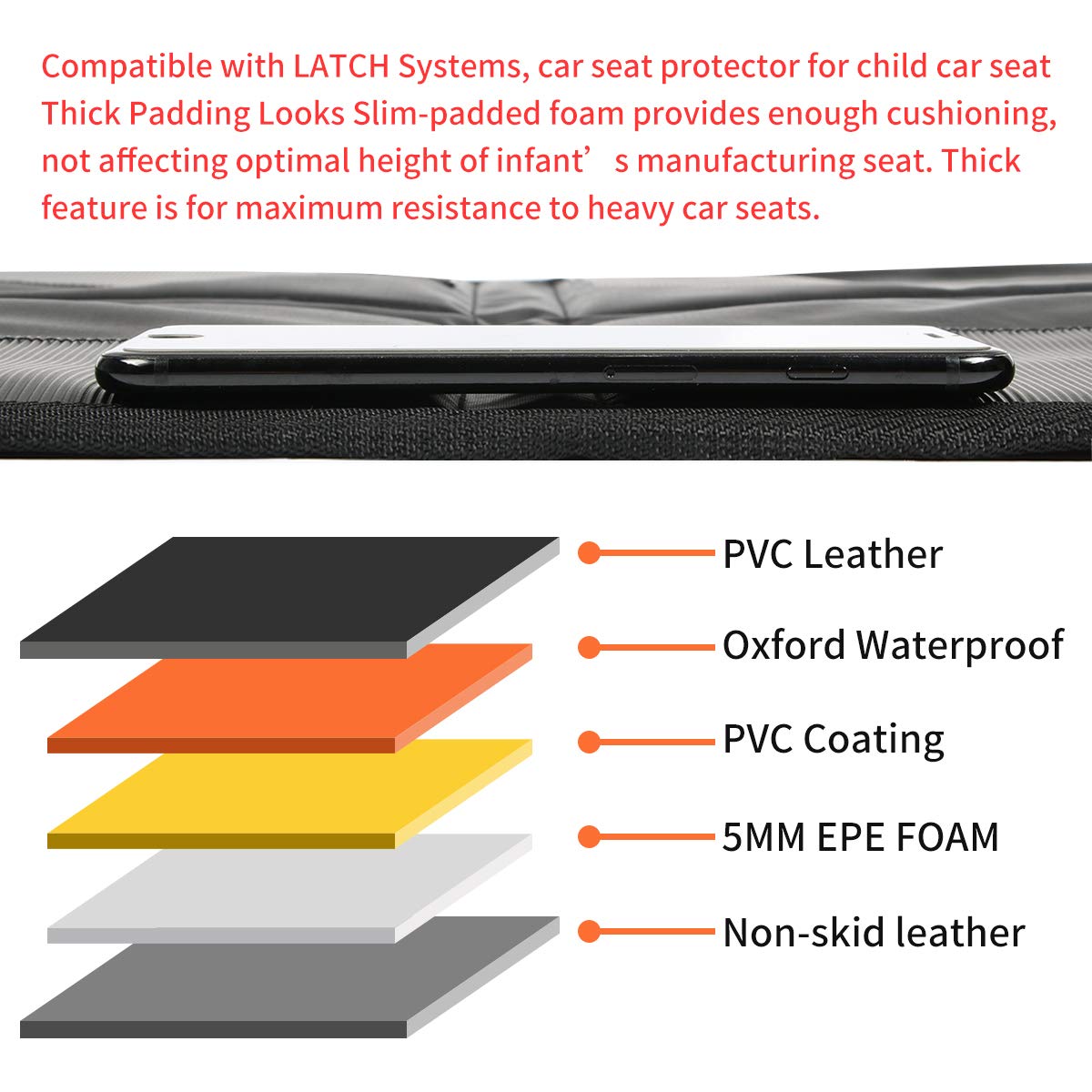 Kaiphy car seat protector 3-pockets keep essentials within easy reach.