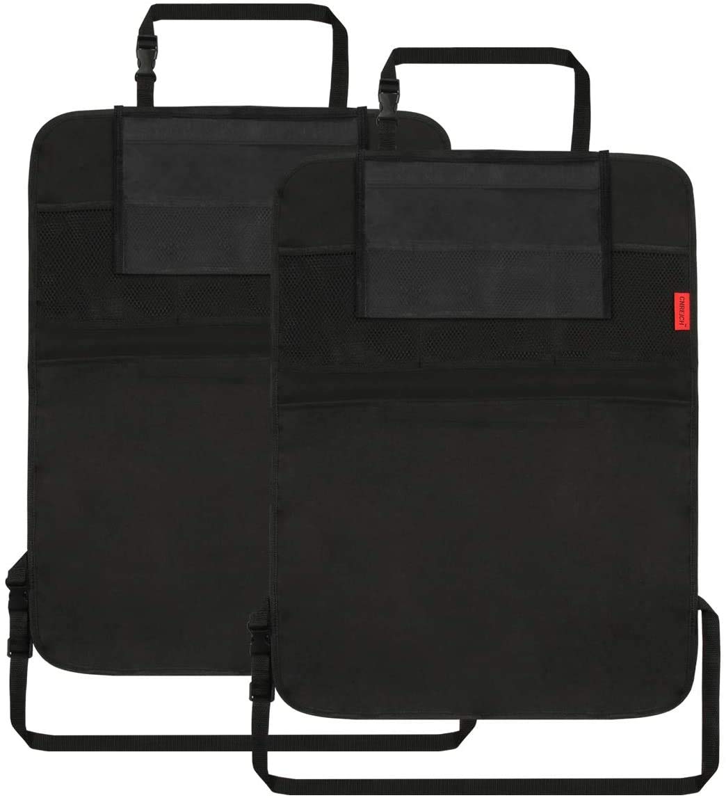 Kaiphy waterproof kick mats protecting seats during family road trips.