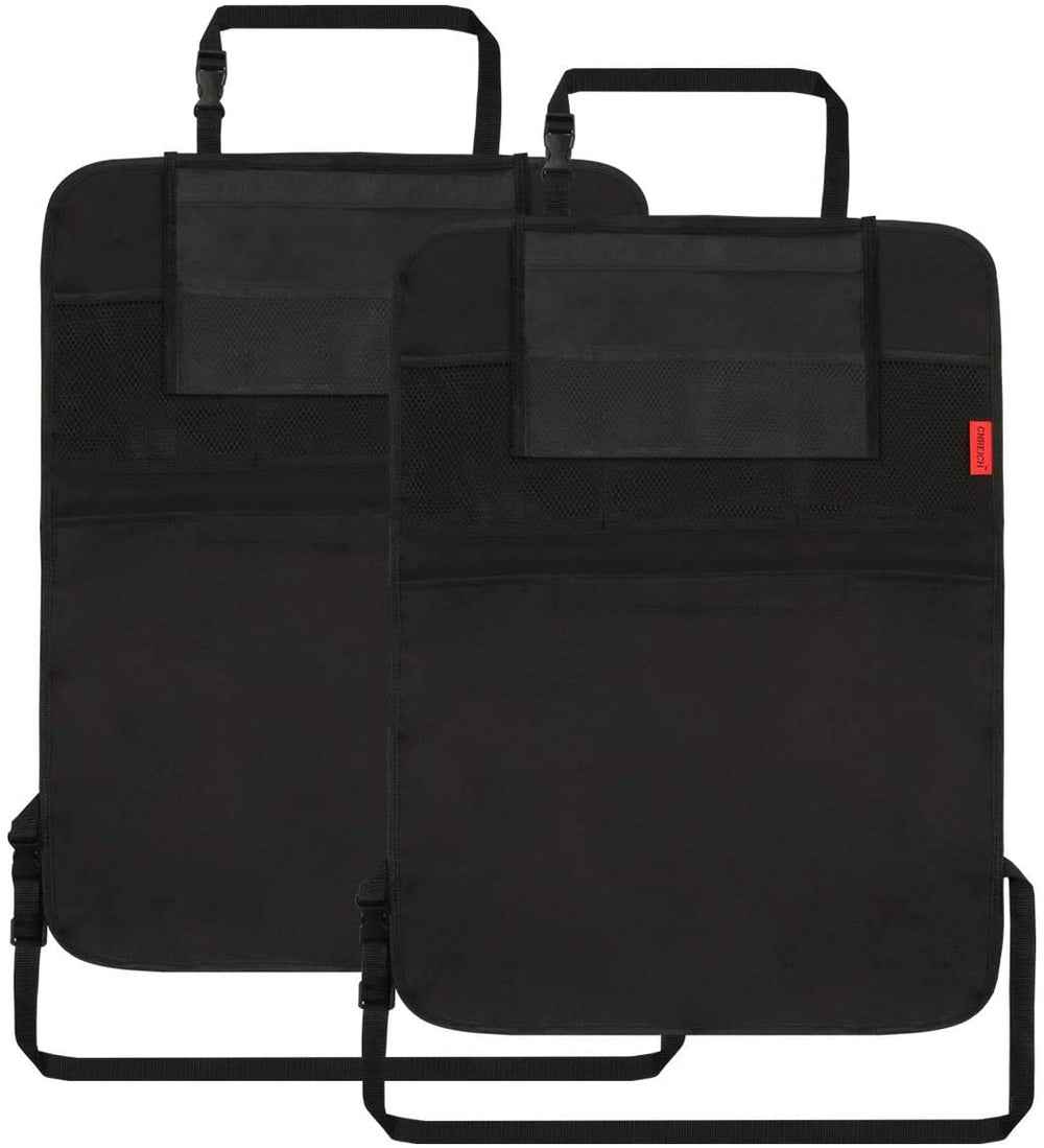 Kaiphy waterproof kick mats protecting seats during family road trips.