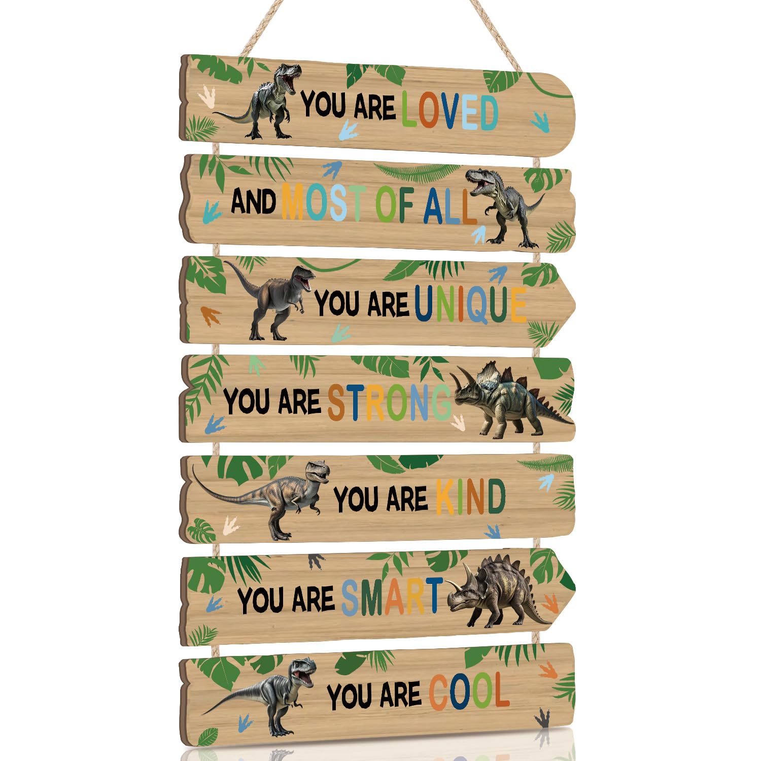 KAIRNE dinosaur hanging wall art adds bright color to boys' rooms.