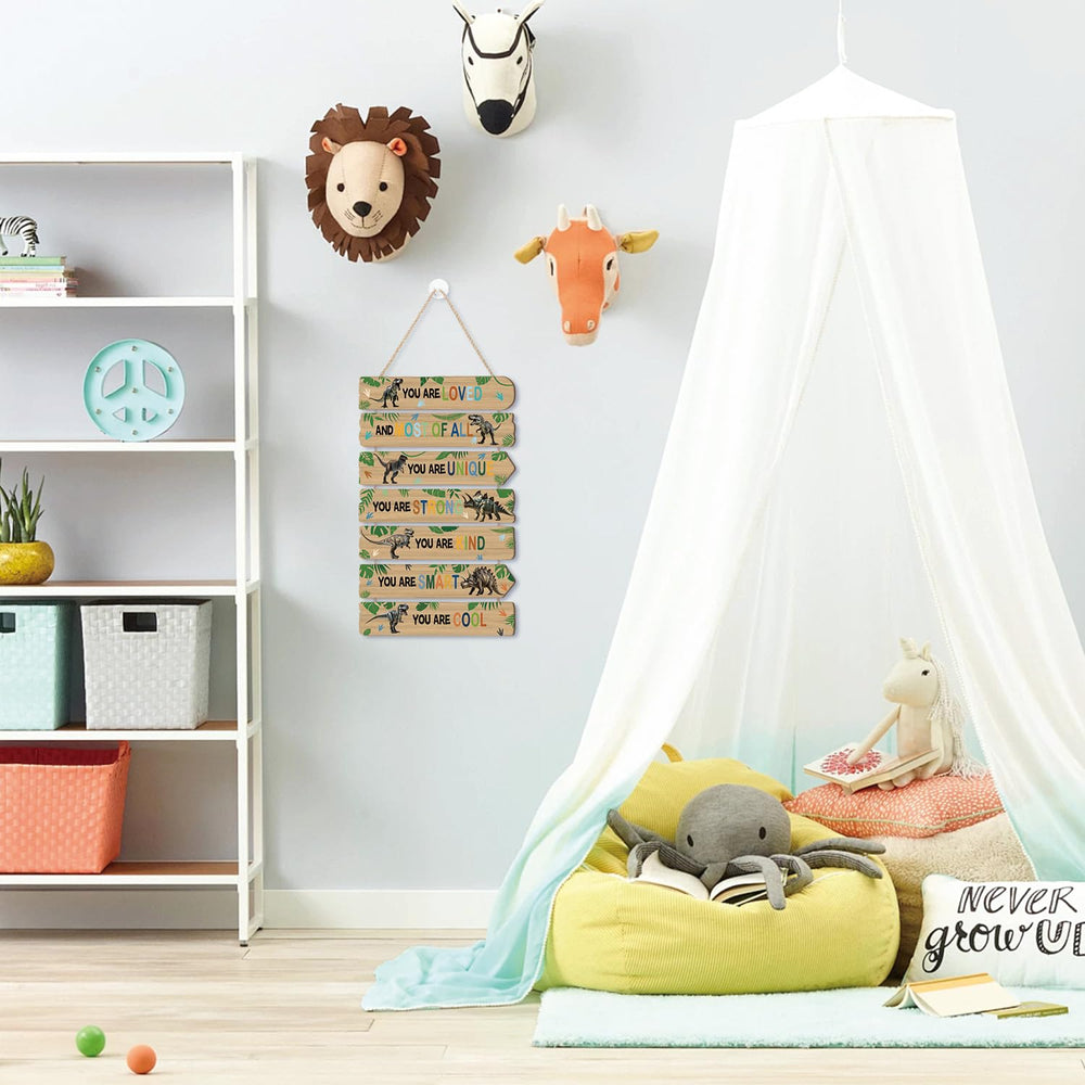 KAIRNE dinosaur wall art is a sturdy wooden sign for nurseries and playrooms.