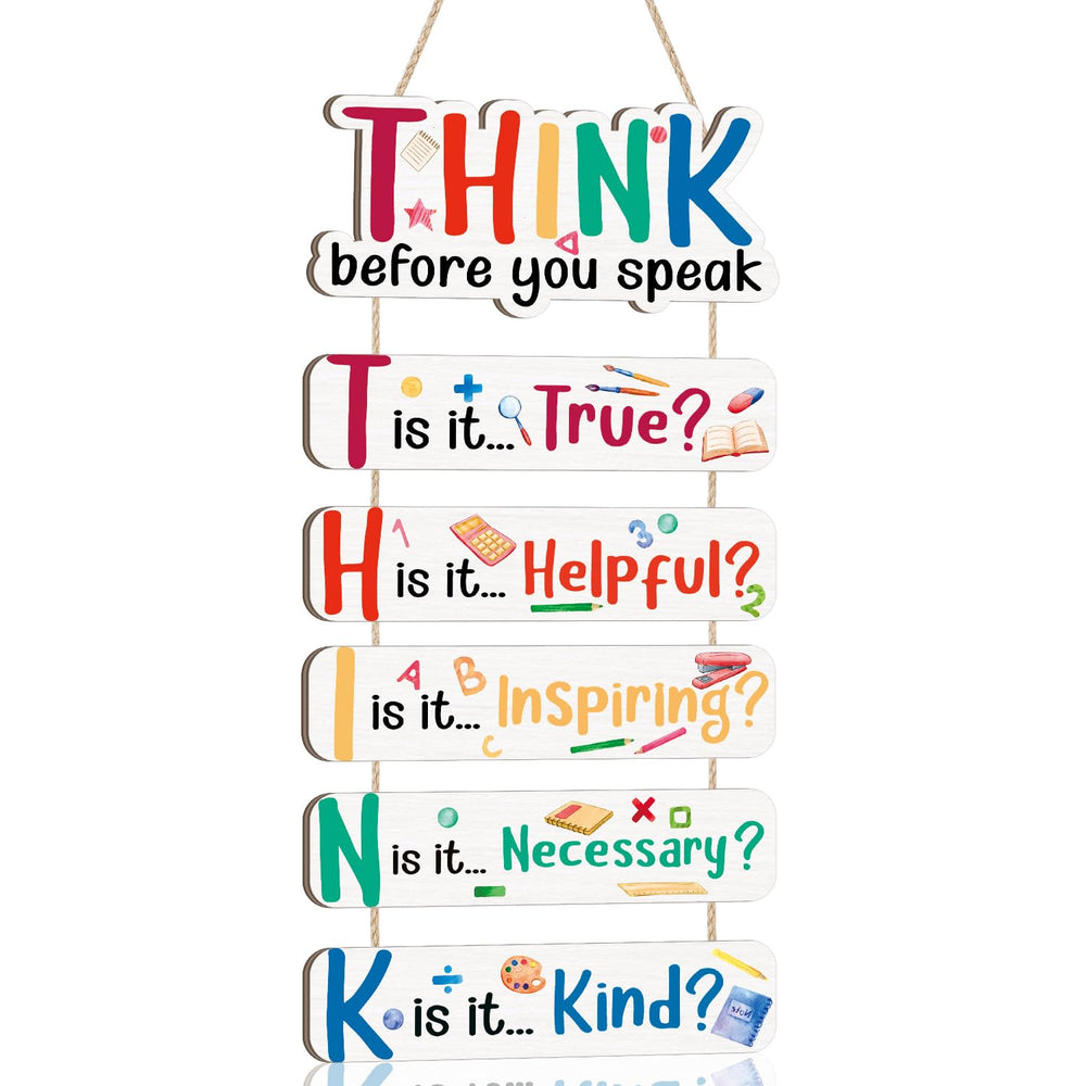 KAIRNE Think Before You Speak sign close-up, rustic wood inspires mindful communication