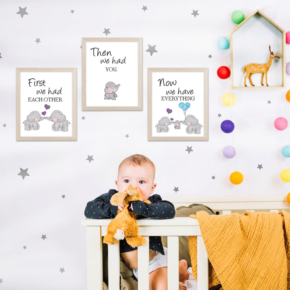 KAIRNE watercolor elephant baby-framed canvas promotes warm family feel in play area