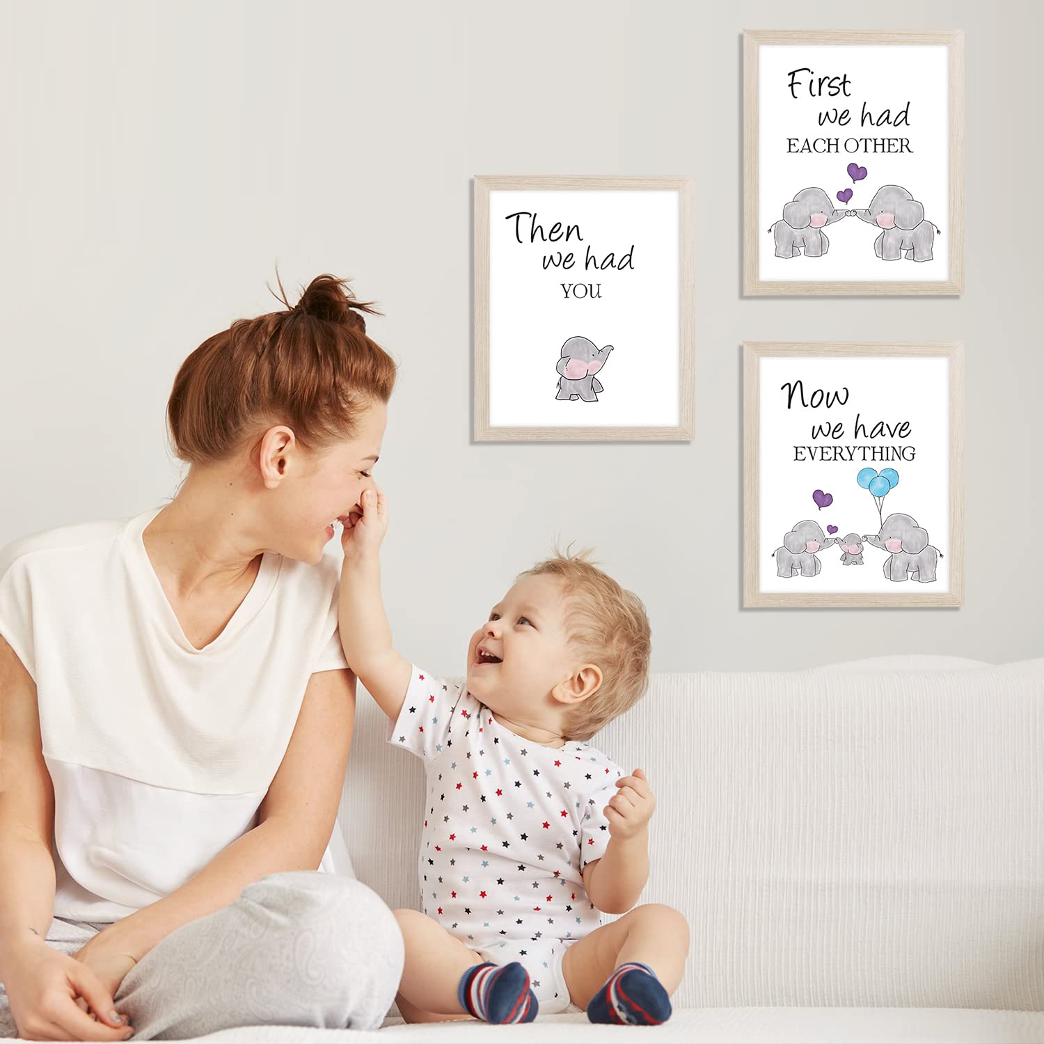 KAIRNE watercolor elephant mother-framed canvas adds gentle charm to kids room