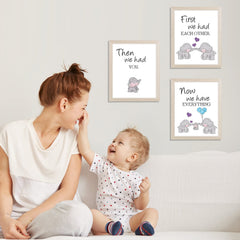 KAIRNE watercolor elephant mother-framed canvas adds gentle charm to kids room