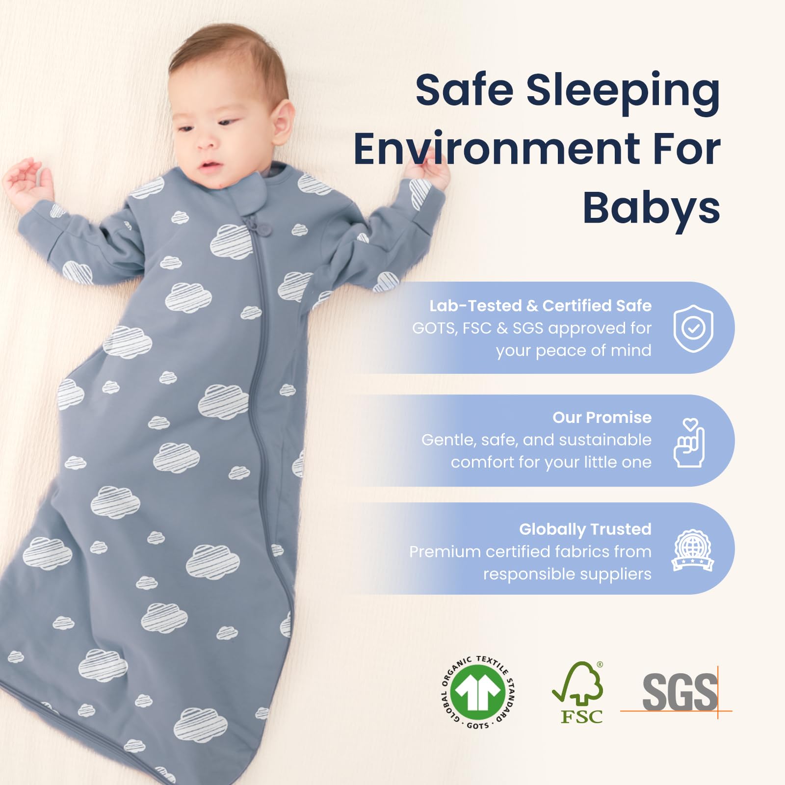 Kaiya Baby color pattern options showcase solid, stripes, and clouds designs