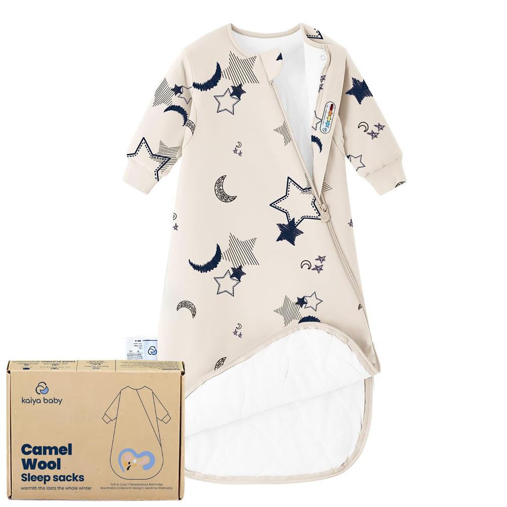Kaiya Baby long-sleeve sleeping bag with open bottom for quick diaper changes