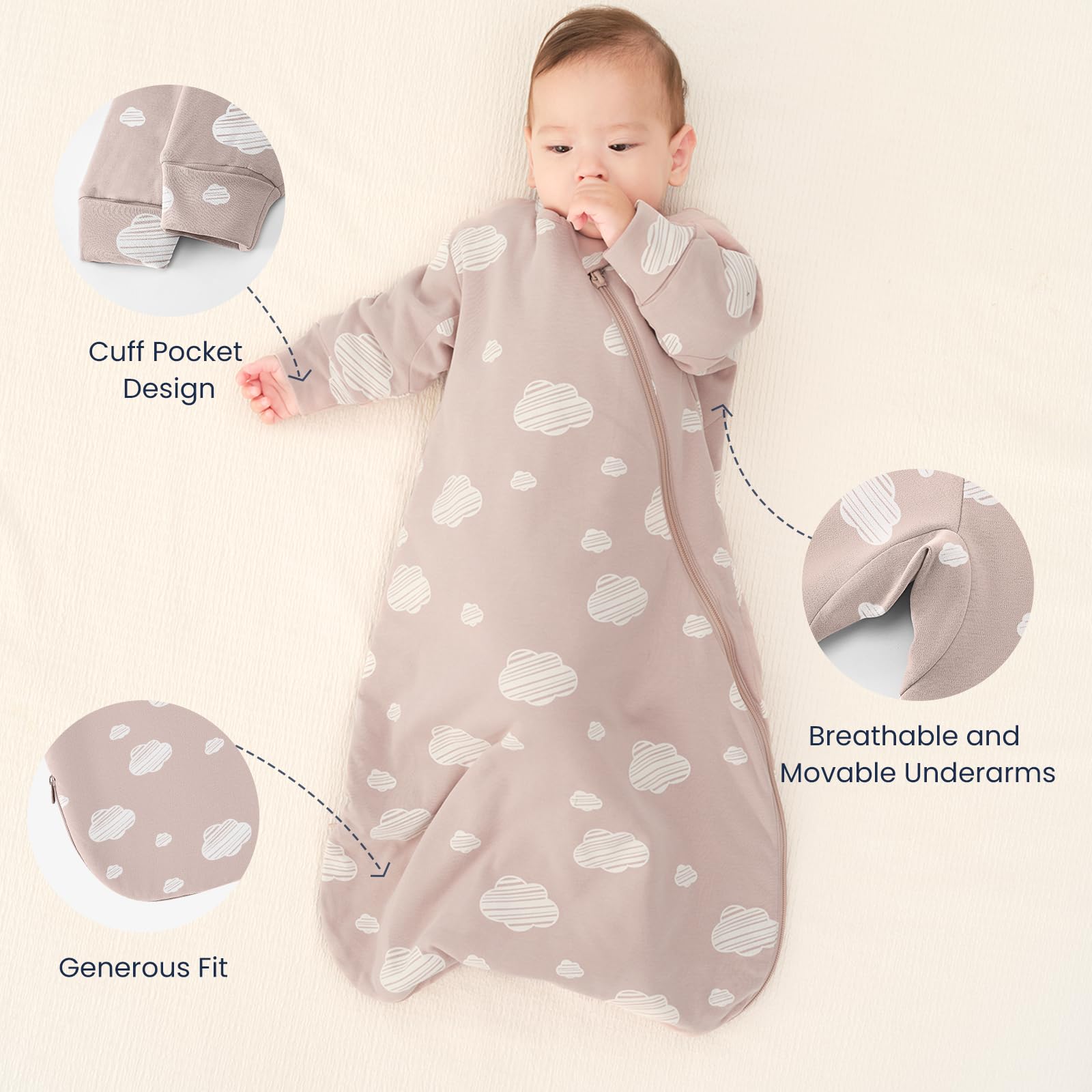 kaiya baby pink sleep sack features a cpsc safety badge close-up.